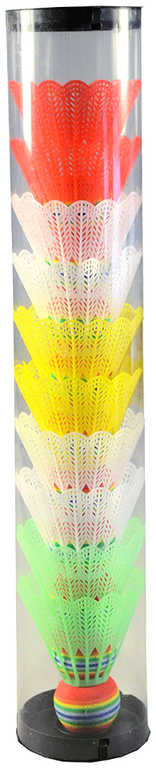 Míček plastový na badminton bílý + barevný košíček set 10ks v tubě
