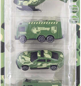 Vojenské army dopravní prostředky set 4 auta + helikoptéra 4-7cm plast