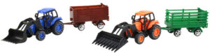 Traktor zemědělský 9cm set s vlečkou a nástrojem 4 druhy v krabici plast