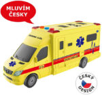 Auto sanitka žlutá na setrvačník 19cm ambulance na baterie Světlo Zvuk CZ