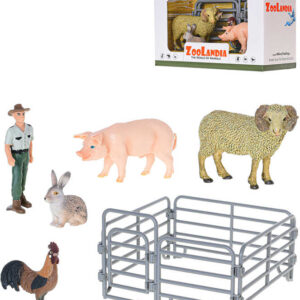 Zoolandia farma herní set zvířátka 4ks s farmářem a ohradou plast