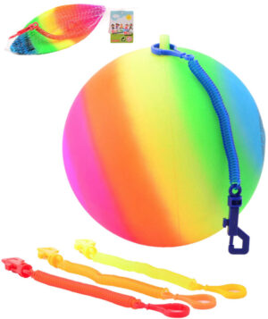 Míč duhový nafukovací 20cm balón přívěsek s karabinkou v síťce